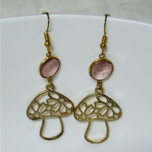 Gold and Pink Mushroom Earrings